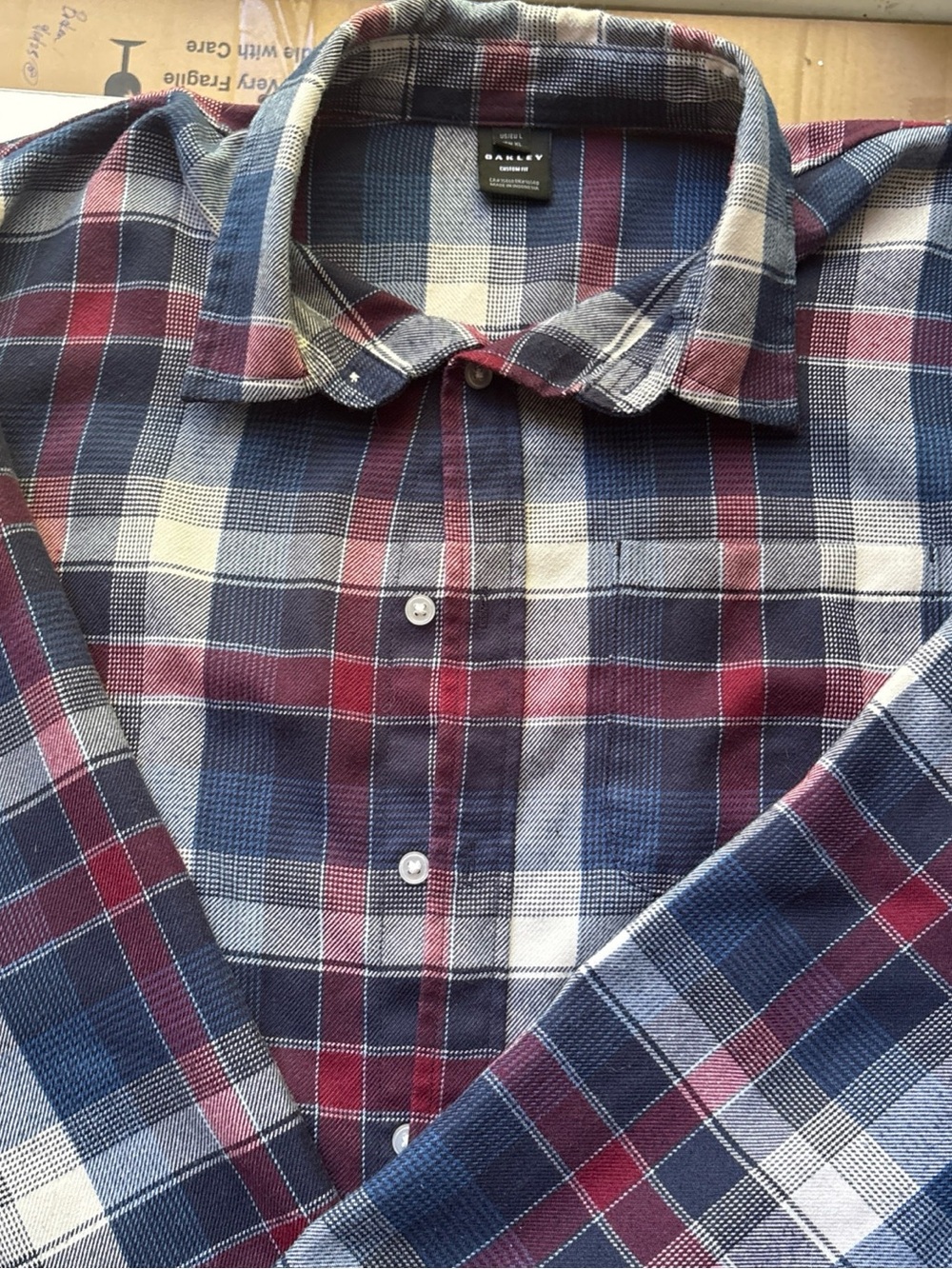 Oakley Men's Blue and Red Plaid Button-Down Shirt